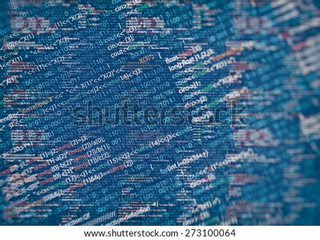 Abstract program source code screen of software developer. Computer language script background