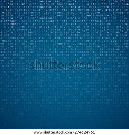 Gradient fall off binary code screen listing table cypher, blue vector background