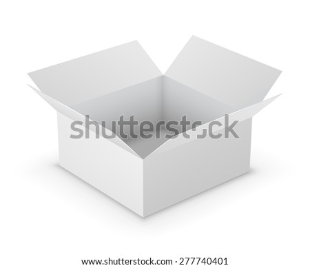 Realistic white vector opened blank box with shadows. 