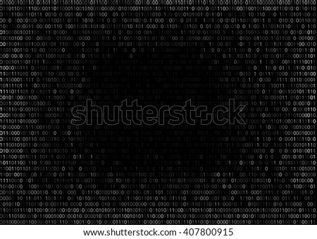 Round gradient fall off binary code screen listing table cypher, black, with space for text in center. Vector background