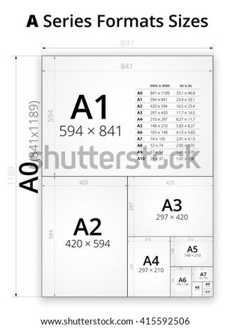 Size of series A paper sheets comparison chart, from A0 to A10 format