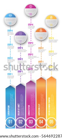 Arrows pointed to different ways with several steps pointed to goals - colored vertical vector graph template on white background