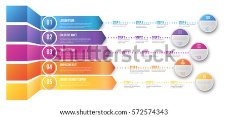 Different ways with several steps for targets infographics 3D chart vector template with colored options arrow lead to goals