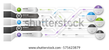 Timeline Infographic 3D Vector Template with Green, Black and Blue Arrows Pointed to Multiple Ways for Different Steps and Goals on white backoground