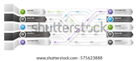 Timeline Infographic 3D Vector Template with Green, Black and Blue Arrows Pointed to Multiple Ways for Different Steps and Goals