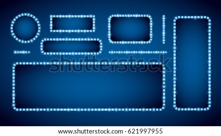 Blue neon colored vector retro looks frames template. Lamps lighted vector illustration