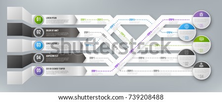 Timeline Infographic 3D Vector Template with Green, Black and Blue Arrows Pointed to Multiple Ways for Different Steps and Goals