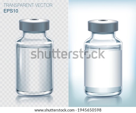 Collection of medical vaccine bottles.  Transparent vector ampoule on light background