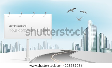 Blank empty vector billboard screen and urban cityscape for you advertisement and design