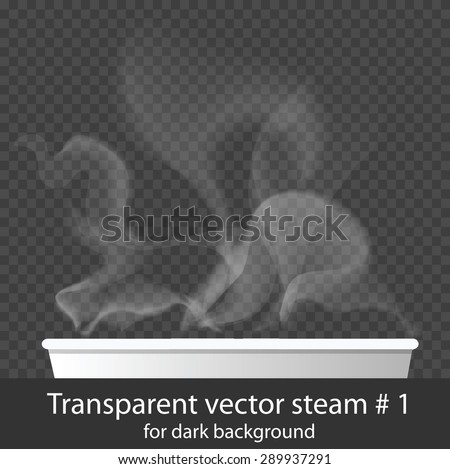 Vector transparent white steam over cup on dark background