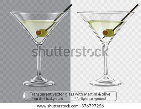 Transparent vector glass with Martini and olive for dark and light background
