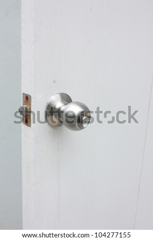 Aluminum door knob on the white door
