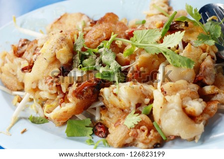 Oyster Omelette with Chili Sauce by Singapore Street Food Vendor