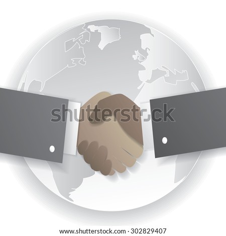 business handshake business with world paper style template / can be used for infographics graphic or website layout vector