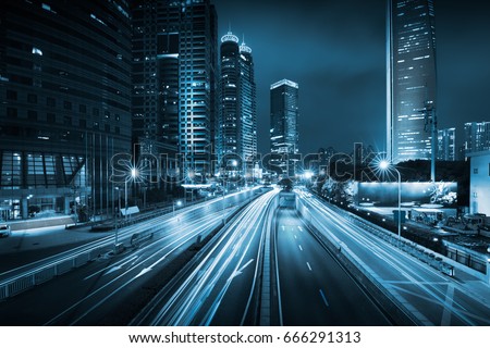Light trails on the modern building background in Shanghai, China Foto stock © 