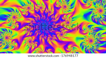 Abstract high resolution colorful background with a detailed spiral flower-like pattern in rainbow colors