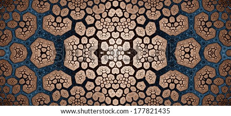 Abstract fractal high resolution background with a detailed bronze pattern and blue color in the background
