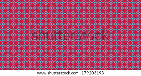 Red and blue abstract fractal background in high resolution with a detailed simple geometric pattern consisting of a grid of squares in between of circles and dots inside.