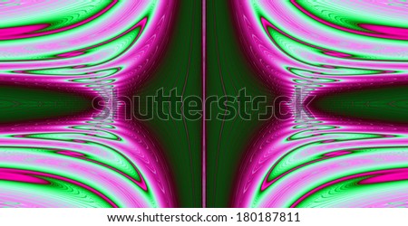 Abstract fractal background with a detailed balanced wavy pattern going to the infinity bright pink and green colors