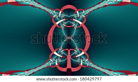 Abstract fractal background with a detailed chain pattern that interconnects in the middle in high resolution in green and pink colors