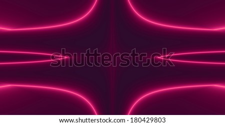 Abstract fractal background made out of glowing curved lines and a central cross in pink color
