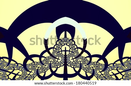 Abstract fractal background with a detailed semicircular interconnected pattern creating various arches in light yellow and dark blue colors