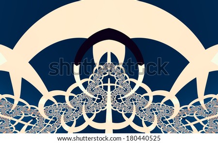 Abstract fractal background with a detailed semicircular interconnected pattern creating various arches in light yellow and dark blue colors