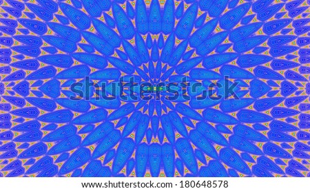 High resolution abstract flower-like background with a detailed leafy pattern in blue, orange and green colors