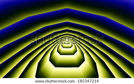 Abstract high resolution background with a detailed pyramid-like pattern in the center with black, white, purple and yellow stripes