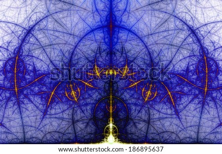 Abstract dome-like background with a shining center and a detailed decorative pattern in purple and yellow colors and in high resolution