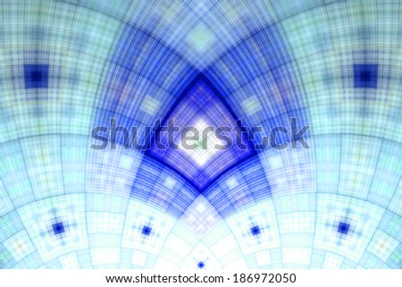 Abstract fractal arch with a detailed square grid pattern in blue and purple colors and in high resolution