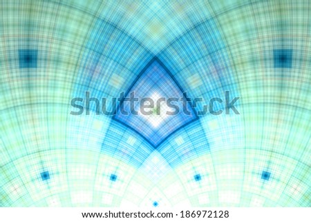 Abstract fractal arch with a detailed square grid pattern in blue and green colors and in high resolution