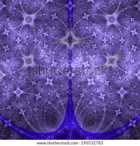 Purple abstract fractal star-like or flower-like background with a detailed interconnected pattern and central triangular flower-like tower