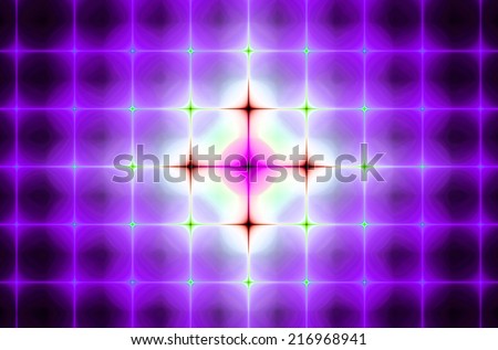 Pink background in high resolution with an ornamental pattern of interconnected squares in rows and columns and the connected bright stars in the middle in pink, red and green colors