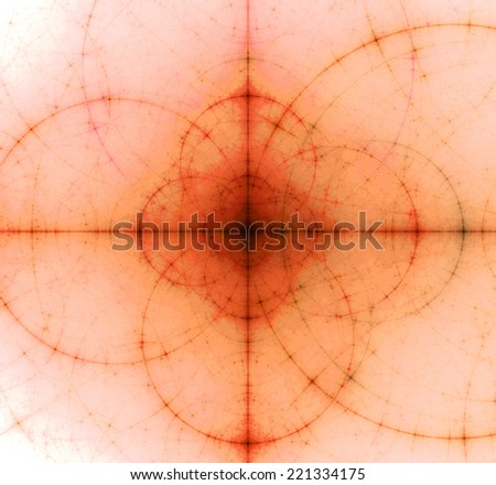 Abstract pastel colored orange background with a dark center surrounded by a detailed decorative pattern of interconnected dark rings and circles in high resolution
