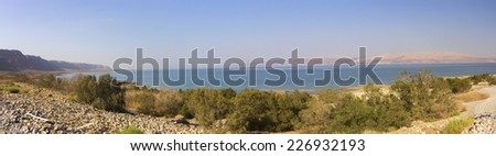 Panoramic view on the Dead sea in the summer late afternoon, Israel.