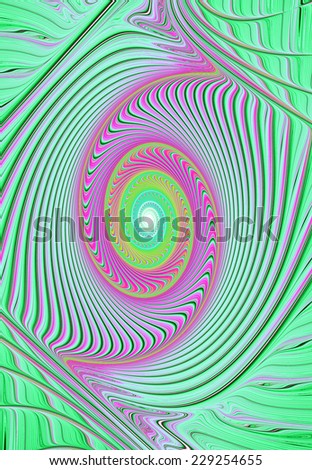 Abstract high resolution bright vivid pink and yellow-green fractal spiral with a white center and with a detailed plastic wavy pattern green color