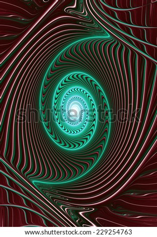 Abstract high resolution fractal spiral with a detailed plastic wavy pattern in green and red colors