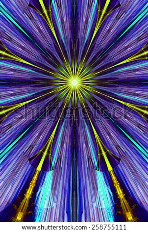 Abstract modern fractal background with an exploding nova in vivid and dark teal,purple,yellow,green colors