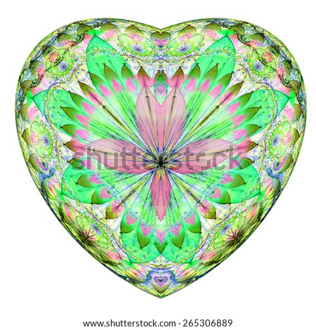 Beautiful painting of a heart with a gorgeous flower pattern in light pastel pink,green,purple,yellow colors