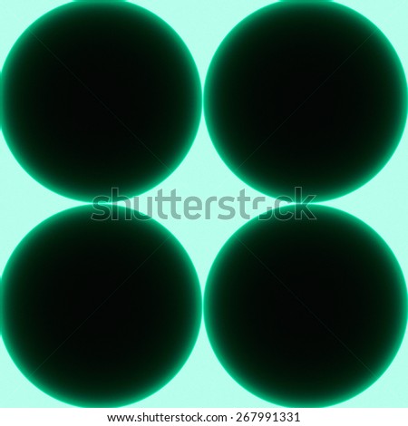 Simple abstract fractal background made out of four connected rings fit in a square with dark color, all in high resolution and in bright glowing green