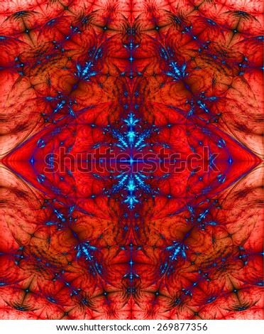 Abstract high resolution fractal background with a detailed diamond shaped pattern in dark vivid glowing red,blue,pink