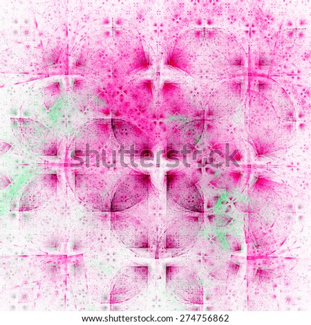 Abstract pastel pink and green background filled with symmetric geometric pattern and leafy decorative pattern