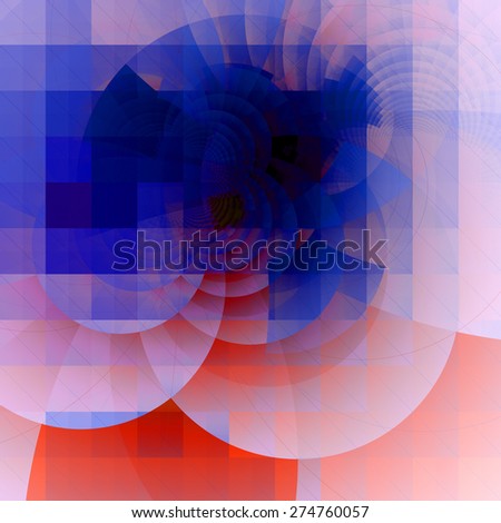 Abstract fractal high resolution geometric square grid background with decorative arches in dark vivid pastel blue,red,pink colors