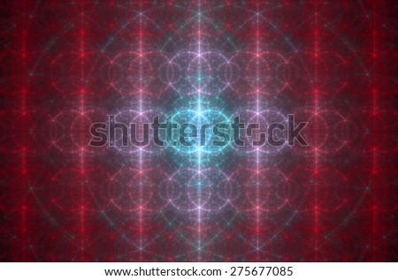 Detailed abstract background in high resolution with a shining red,blue,pink pattern of large and small interlocking rings/circles in rows and columns