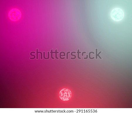Abstract shining background with three suns balanced against each other with intermingled coronas, all in pink,green,red