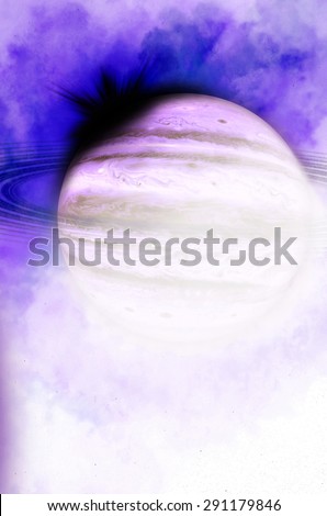Abstract purple colored pastel dawn over a gas giant with a nebula in the background