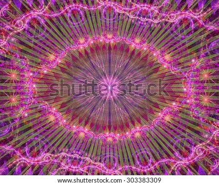 Abstract modern colorful background with a decorative eye-like symbol and flower decoration, all in shining pink,green,red,purple