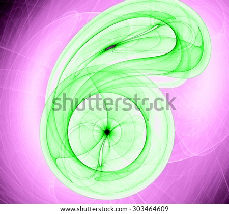 Abstract fractal background of two distorted bright light green circles (rings) against light pink background and in high resolution
