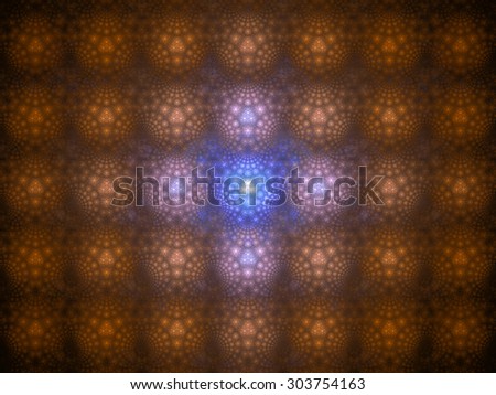 Abstract high resolution background with a detailed geometric pattern of interconnected arches balanced in the center, all in glowing orange,pink,blue
